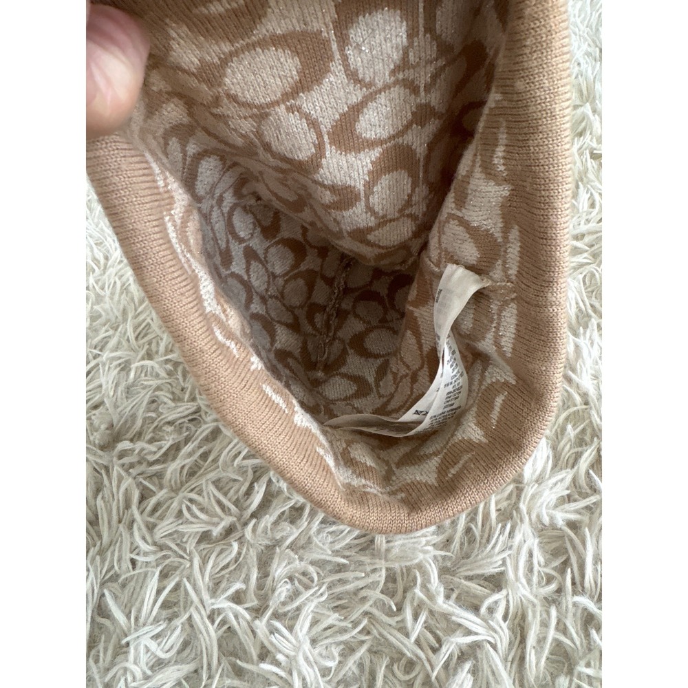 Vintage y2k Coach Signature C Logo Beanie Hat Tan Cream Wool Blend OS‎ - Picture 4 of 5